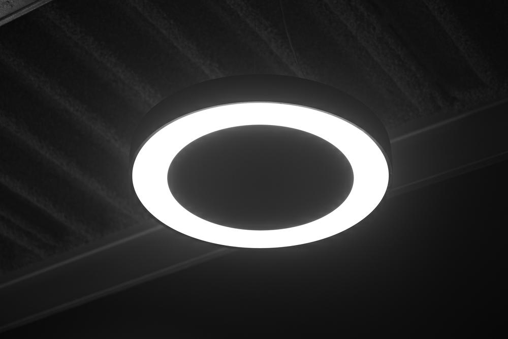 Closeup of a lamp in an acoustic interior